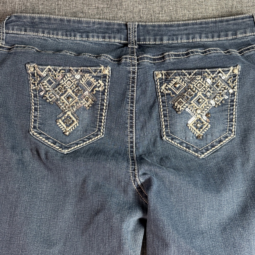 Women Zanadi Jeans | Size 18W | Dark Wash Embroidered Sequin Studded Bootcut